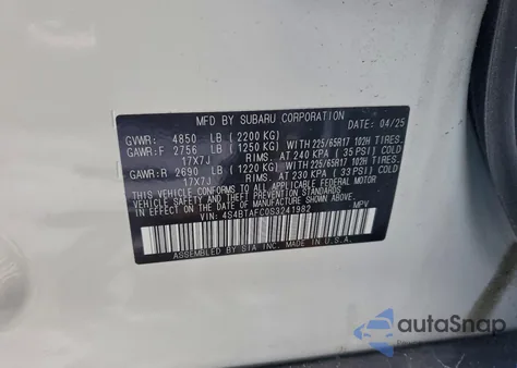 2025 Subaru Outback Premium z USA, uszkodzony, nr VIN 4S4BTAFC0S3241982